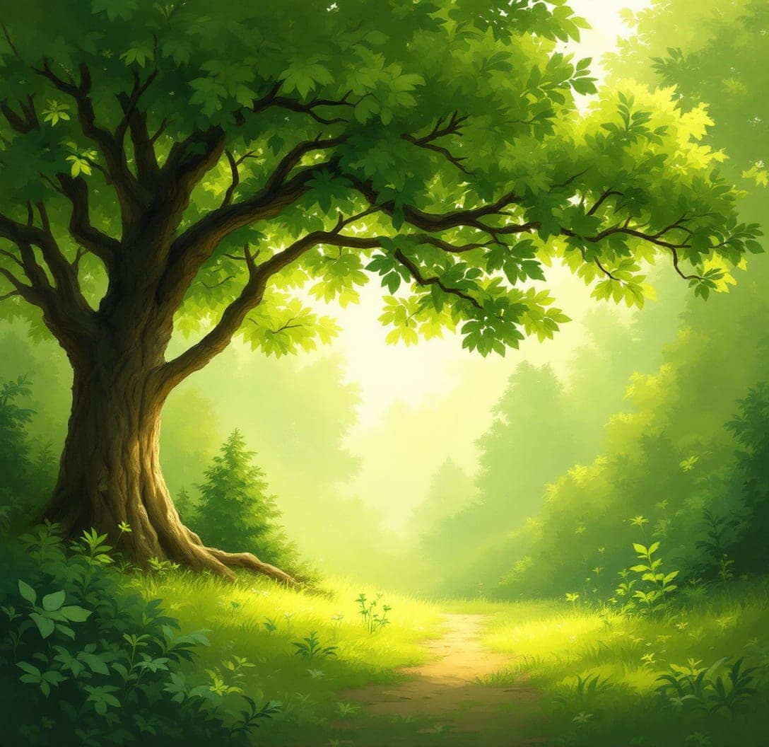 A broad sheltering tree with young saplings growing safely in its shade
